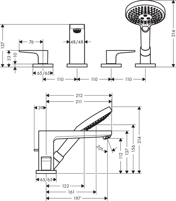 Смеситель для ванны хром Hansgrohe Metropol 32552000