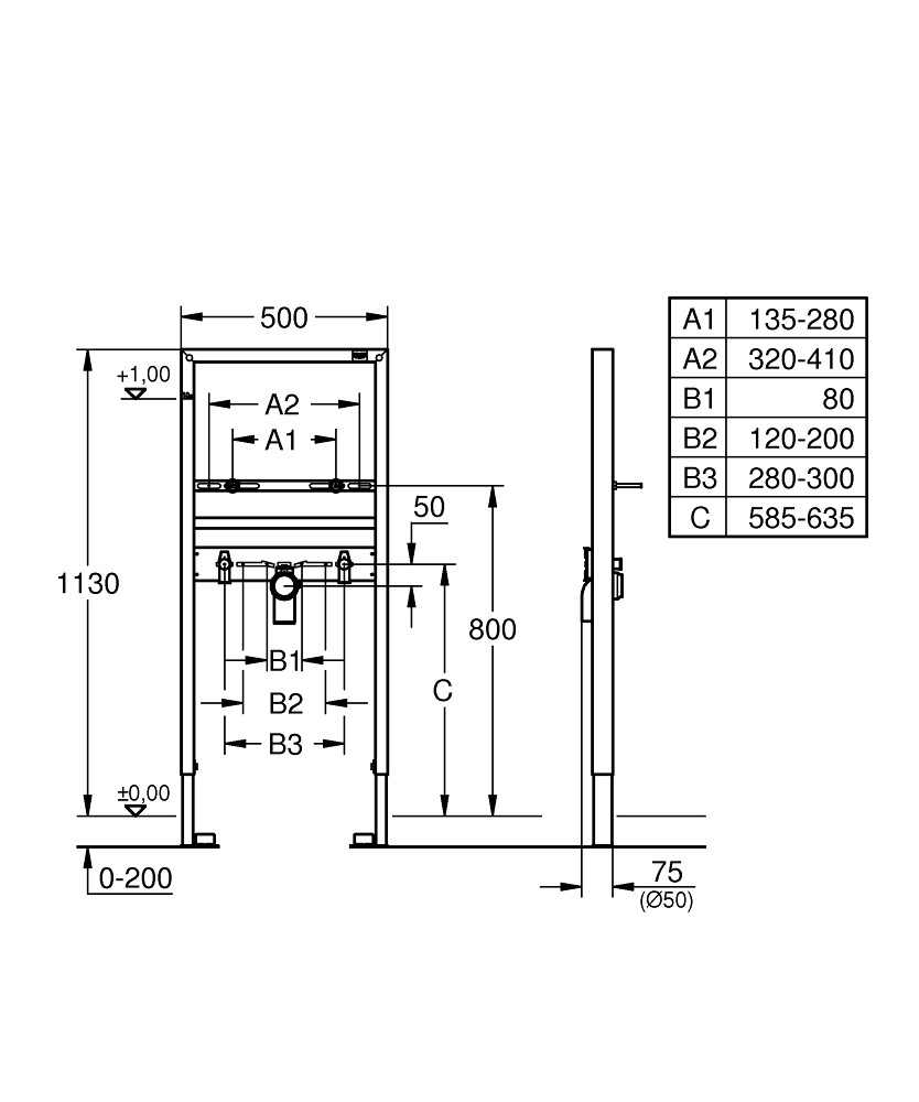 Инсталляция для раковины, для смесителей на одно отверстие Grohe Rapid SL 38554001