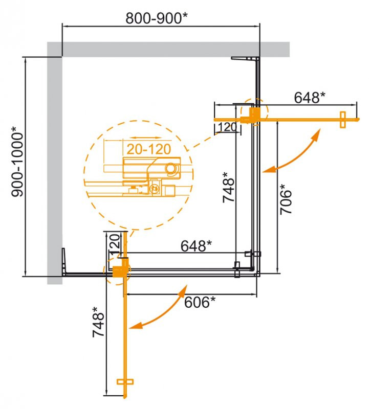 Душевой уголок 80/90х90/100x195см Cezares SLIDER-AH-2-80/90-90/100-C-Cr, прозрачное стекло, профиль хром