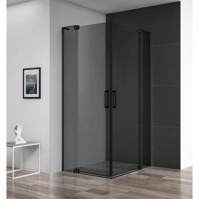 Душевой уголок 80/90х90/100x195см CezaresSLIDER-AH-2-80/90-90/100-GRIGIO-NERO, стекло Grigio (серое), профиль (Nero) черный