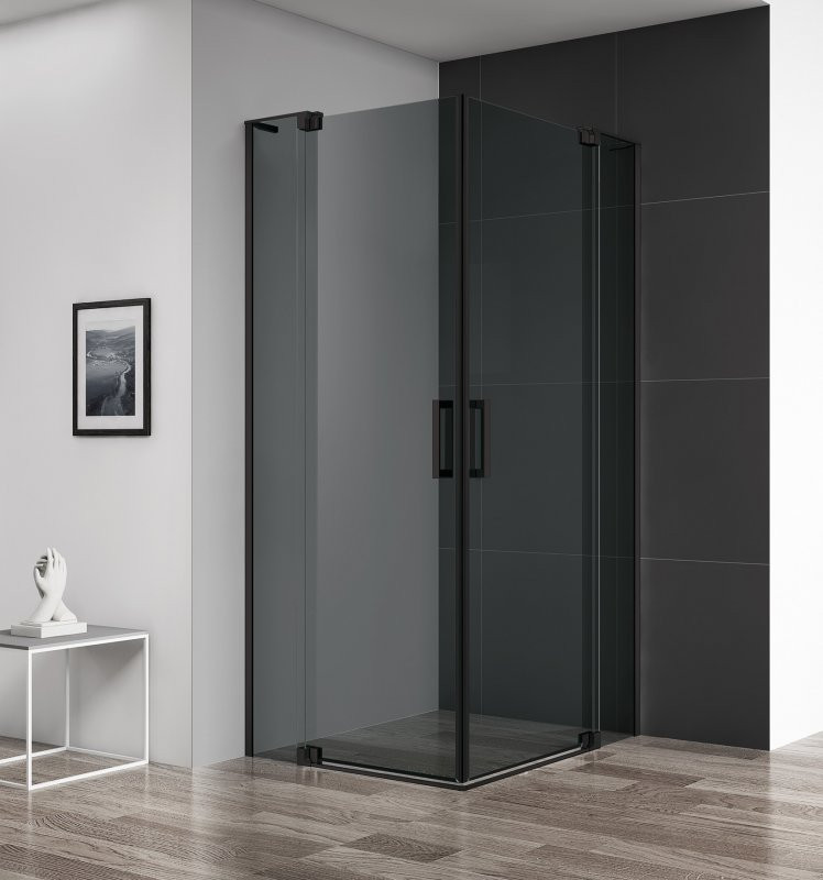 Душевой уголок 80/90х90/100x195см CezaresSLIDER-AH-2-80/90-90/100-GRIGIO-NERO, стекло Grigio (серое), профиль (Nero) черный