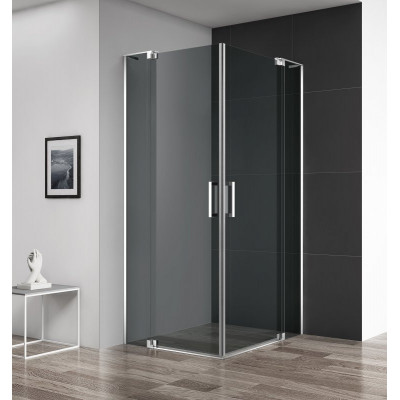 Душевой уголок 80/90х90/100x195см CezaresSLIDER-AH-2-80/90-90/100-GRIGIO-NERO, стекло Grigio (серое), профиль (Nero) черный