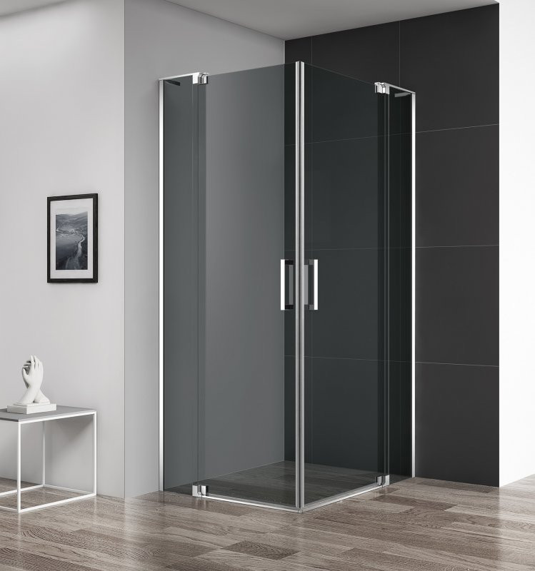 Душевой уголок 80/90х90/100x195см CezaresSLIDER-AH-2-80/90-90/100-GRIGIO-NERO, стекло Grigio (серое), профиль (Nero) черный