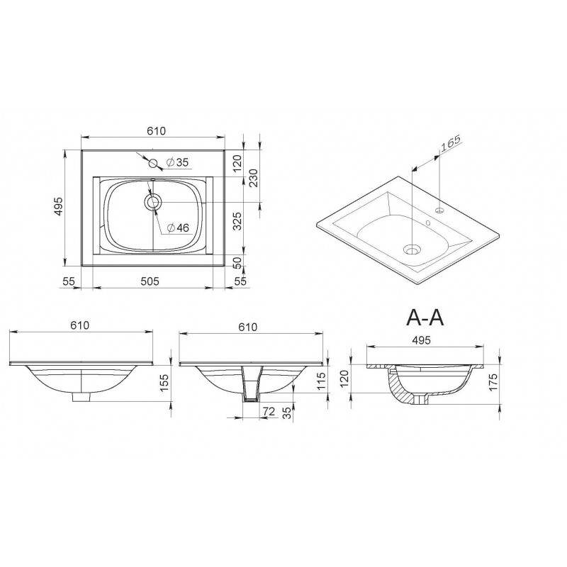 Раковина мебельная белая 60x49x17см Am.pm Spirit 2.0 M70AWCC0602WG
