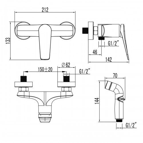 Смеситель для душа графит Lemark Bronx LM3718GM