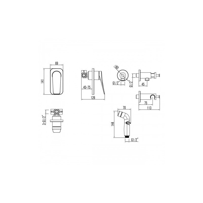 Смеситель для душа встраиваемый графит Lemark Bronx LM3719GM