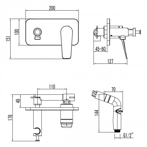Смеситель для душа встраиваемый черный Lemark Bronx LM3720BL