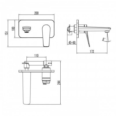 Смеситель для раковины встраиваемый графит Lemark Bronx LM3726GM