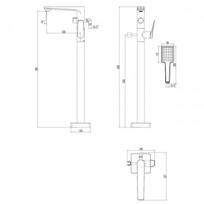 Смеситель для ванны напольный черный Lemark Bronx LM3744BL