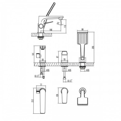 Смеситель на борт ванны графит Lemark Bronx LM3745GM
