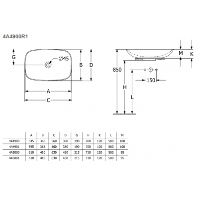 Раковина 56x38x15см Villeroy&Boch Loop&Friends, Альпийский белый, с переливом, нешлифованный