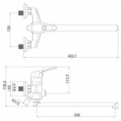 Смеситель для ванны хром Lemark Luna LM4157C