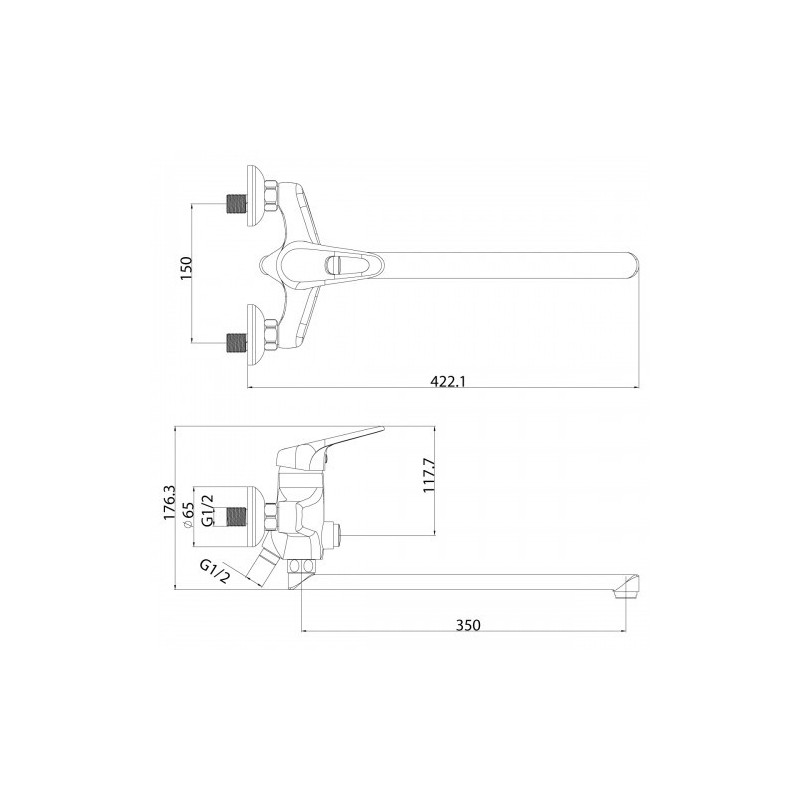 Смеситель для ванны хром Lemark Luna LM4157C