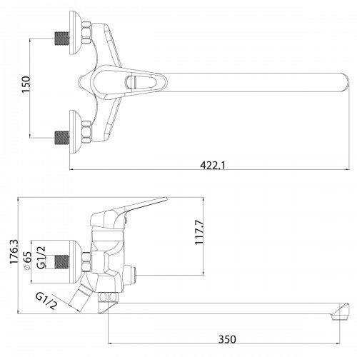 Смеситель для ванны хром Lemark Luna LM4157C
