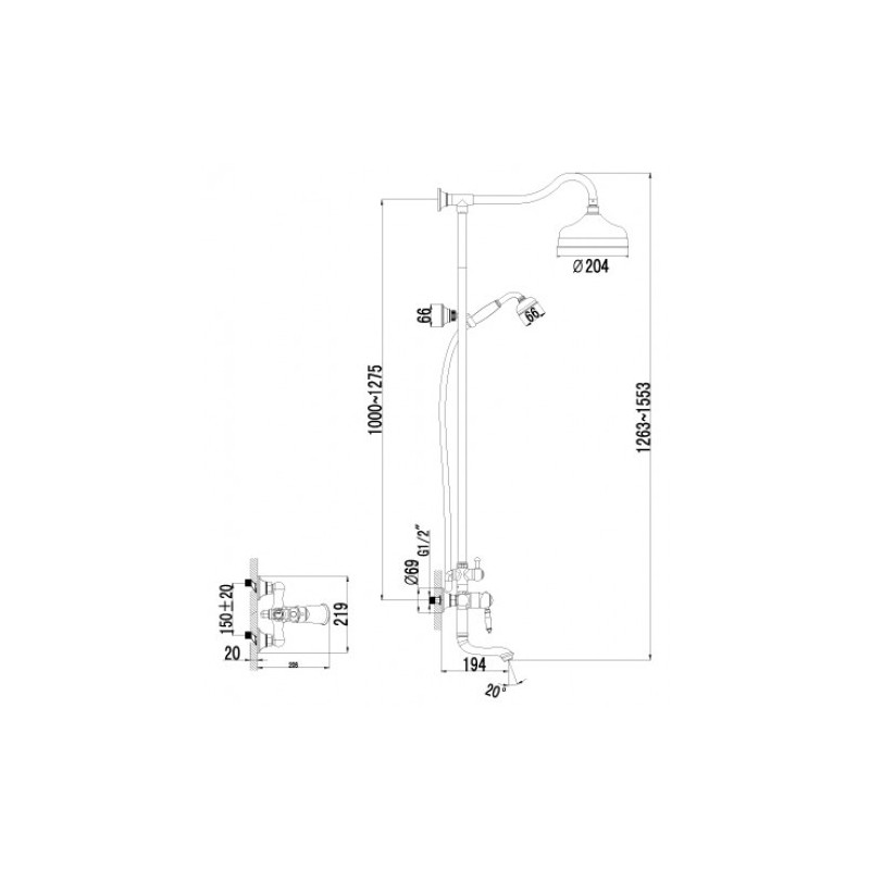 Система для ванны и душа со смесителем хром Lemark Villa LM4862C
