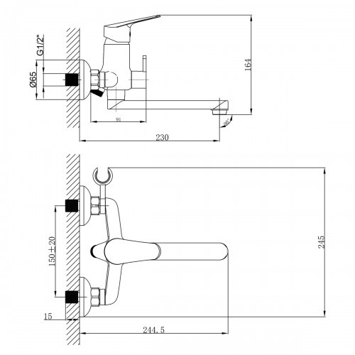 Смеситель для ванны хром Lemark Partner LM6513C