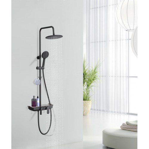 Система для ванны и душа с термостатическим смесителем черная Lemark Tropic LM7012BL