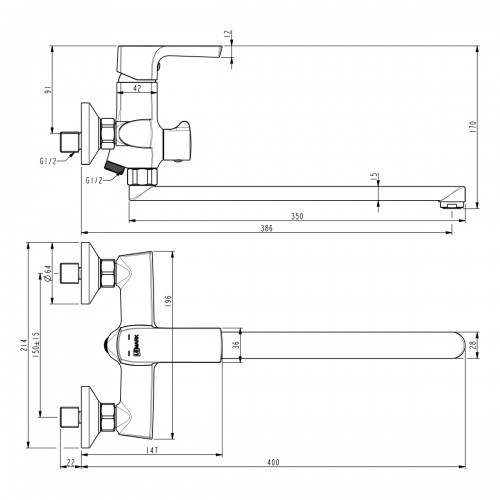 Смеситель для ванны черный Lemark Ursus LM7251BL