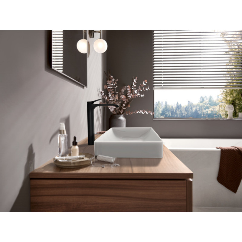 Смеситель для раковины Hansgrohe Vivenis, однорычажный, 250 без сливного гарнитура, для раковины чаши 75042670, матовый черный