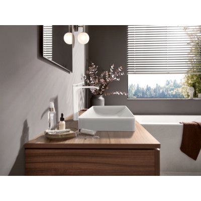 Смеситель для раковины Hansgrohe Vivenis, однорычажный, 250 без сливного гарнитура, для раковины чаши 75042670, матовый белый