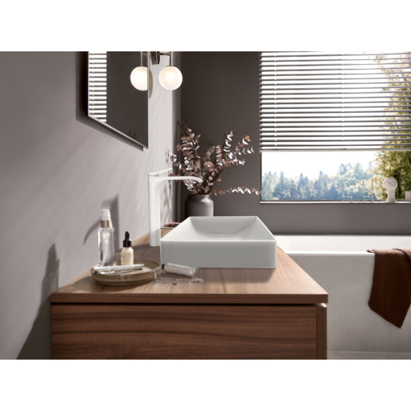 Смеситель для раковины Hansgrohe Vivenis, однорычажный, 250 без сливного гарнитура, для раковины чаши 75042670, матовый белый