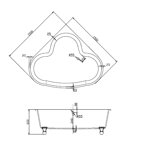 Ванна 150x150см Belbagno BB07 акриловая угловая