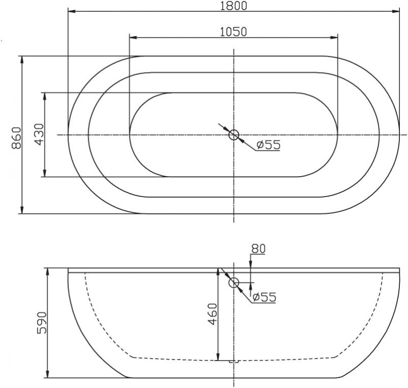 Ванна 180x86х59см Belbagno BB13-1800 отдельностоящая акриловая