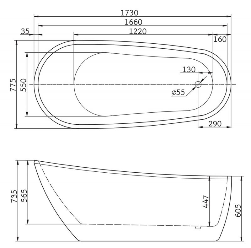 Ванна 173x77х74см Belbagno BB15 отдельностоящая акриловая