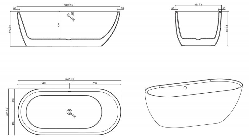 Ванна 180x82х59см Belbagno BB203-1800-830 отдельностоящая акриловая