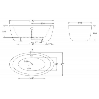 Ванна 170x90х60см Belbagno BB67-1700 акриловая отдельностоящая