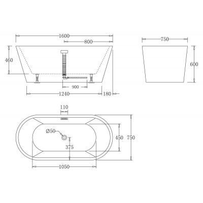 Ванна 160x75х60см Belbagno BB71-1600 отдельностоящая акриловая