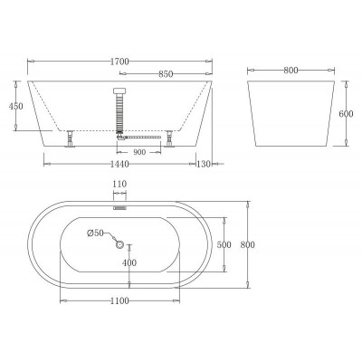 Ванна 170x80х60см Belbagno BB71-1700 отдельностоящая акриловая