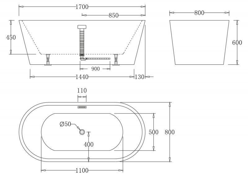 Ванна 170x80х60см Belbagno BB71-1700 отдельностоящая акриловая