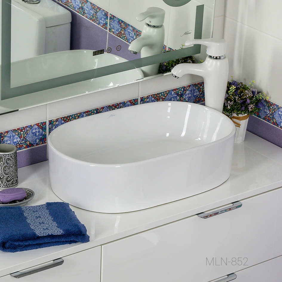 Накладная раковина белая 57х36х15см Melana 852-805
