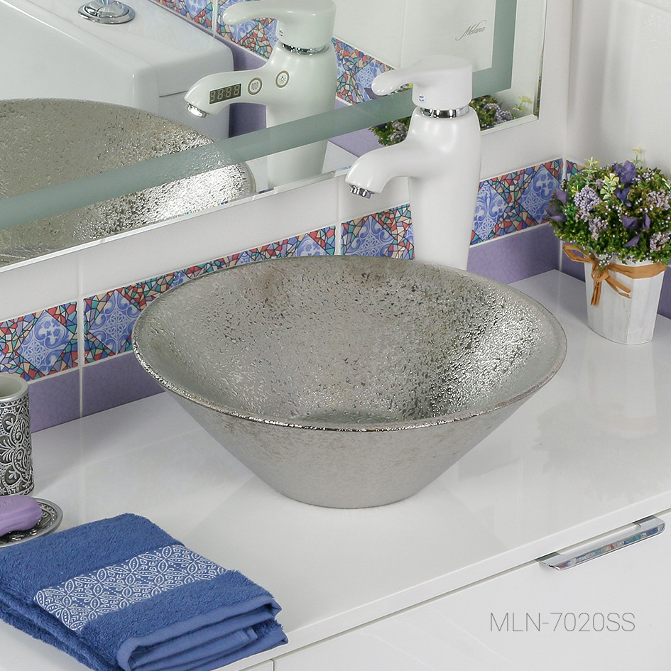 Накладная раковина серебро 42.5х15см Melana 7020SS-805