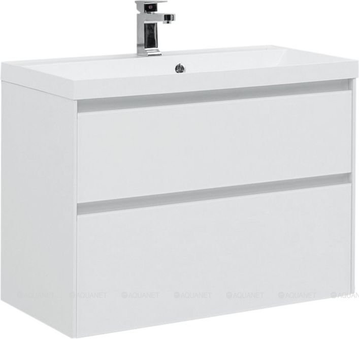 Тумба с раковиной Гласс 90 белая Aquanet