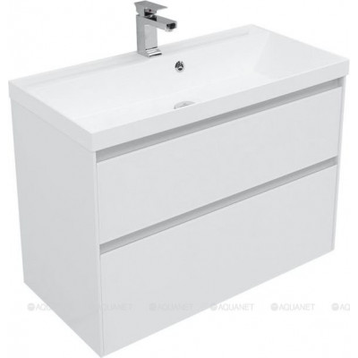Тумба с раковиной Гласс 90 белая Aquanet