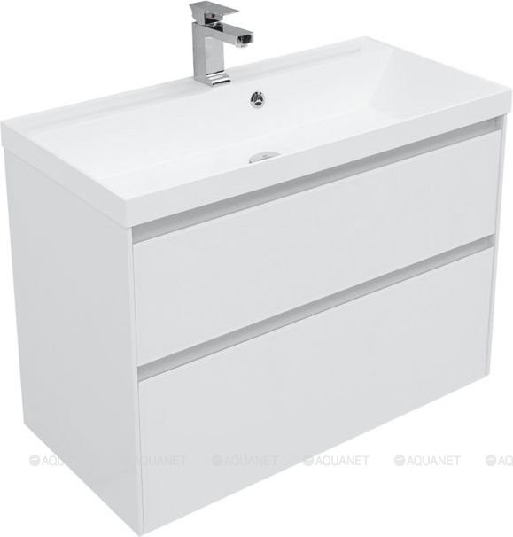 Тумба с раковиной Гласс 90 белая Aquanet