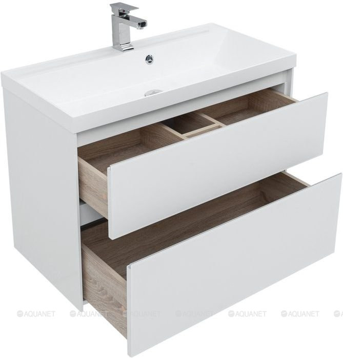 Тумба с раковиной Гласс 90 белая Aquanet