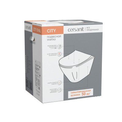 Подвесной унитаз Cersanit City Oval Clean On DPL EO Slim, безободковый, сидение тонкое, микролифт, быстросъемное