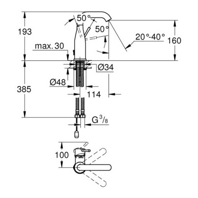 Смеситель для раковины M-Size, гладкий корпус,  Essence New, Grohe 23463001