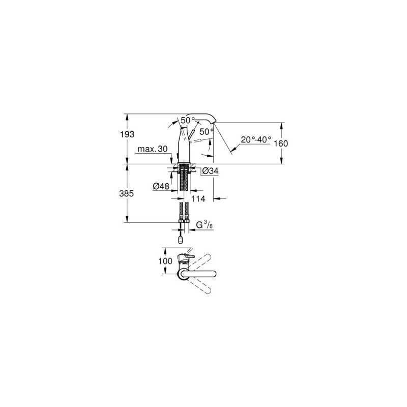 Смеситель для раковины M-Size, гладкий корпус,  Essence New, Grohe 23463001