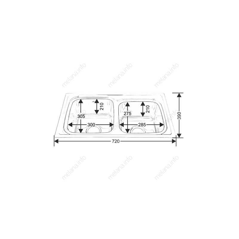 Мойка из нержавеющей стали двойная 72х39х40см хром Melana 028 t (*8)