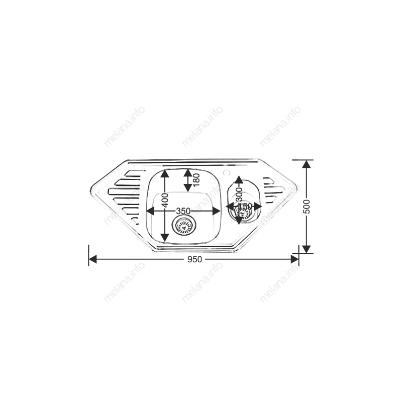 Мойка из нержавеющей стали 95х50х18см хром Melana 222 C t (*7)