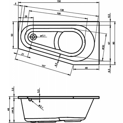 Акриловая ванна угловая левая 150x80x48см Riho DELTA 150 L
