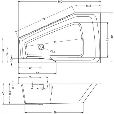 Акриловая ванна угловая правая 180x110x47см Riho RETHINK SPACE