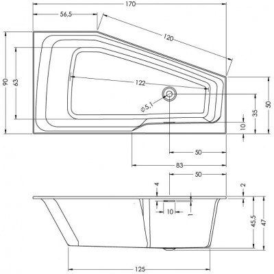 Акриловая ванна угловая левая 170x90x47см Riho RETHINK SPACE