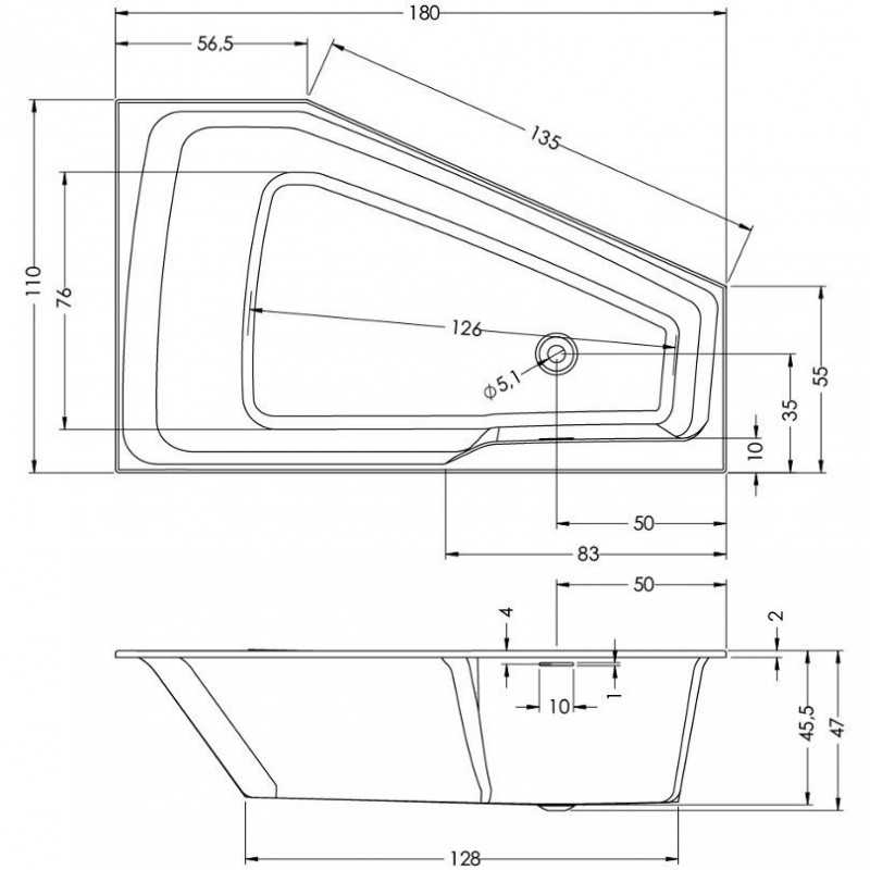 Акриловая ванна угловая левая 180x110x47см Riho RETHINK SPACE