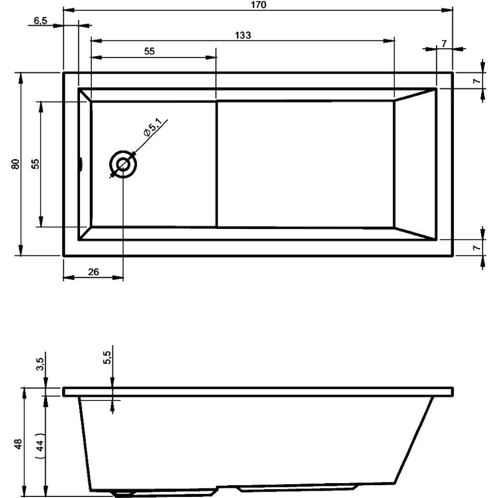 Акриловая ванна отдельностоящая 170x80x48см Riho LUSSO PLUS 170
