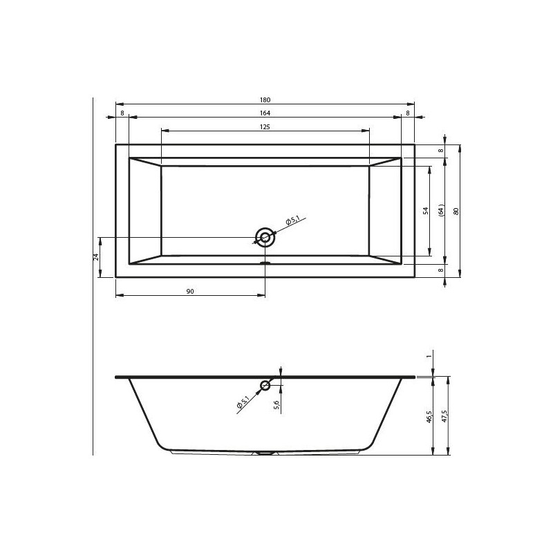 Акриловая ванна отдельностоящая 180x80x47.5см Riho LUGO VELVET 180x80